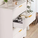 Commode 4 tiroirs, 98 cm de style moderne cannelé avec poignées dorées, rangement polyvalent pour chambre à coucher, salon, couloir et chambre d'enfant