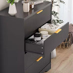 Commode 4 tiroirs, 98 cm de style moderne cannelé avec poignées dorées, rangement polyvalent pour chambre à coucher, salon, couloir et chambre d'enfant