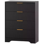 Commode 4 tiroirs, 98 cm de style moderne cannelé avec poignées dorées, rangement polyvalent pour chambre à coucher, salon, couloir et chambre d'enfant