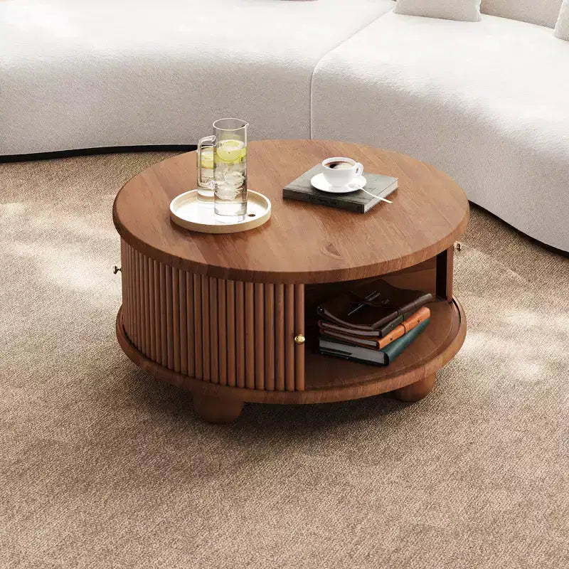 Table basse ovale/ronde, table d'appoint canapé avec plateau cannelé, table de rangement, table de cocktail avec cadre en bois massif - ModernLuxe