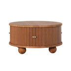 Table basse ovale/ronde, table d'appoint canapé avec plateau cannelé, table de rangement, table de cocktail avec cadre en bois massif - ModernLuxe