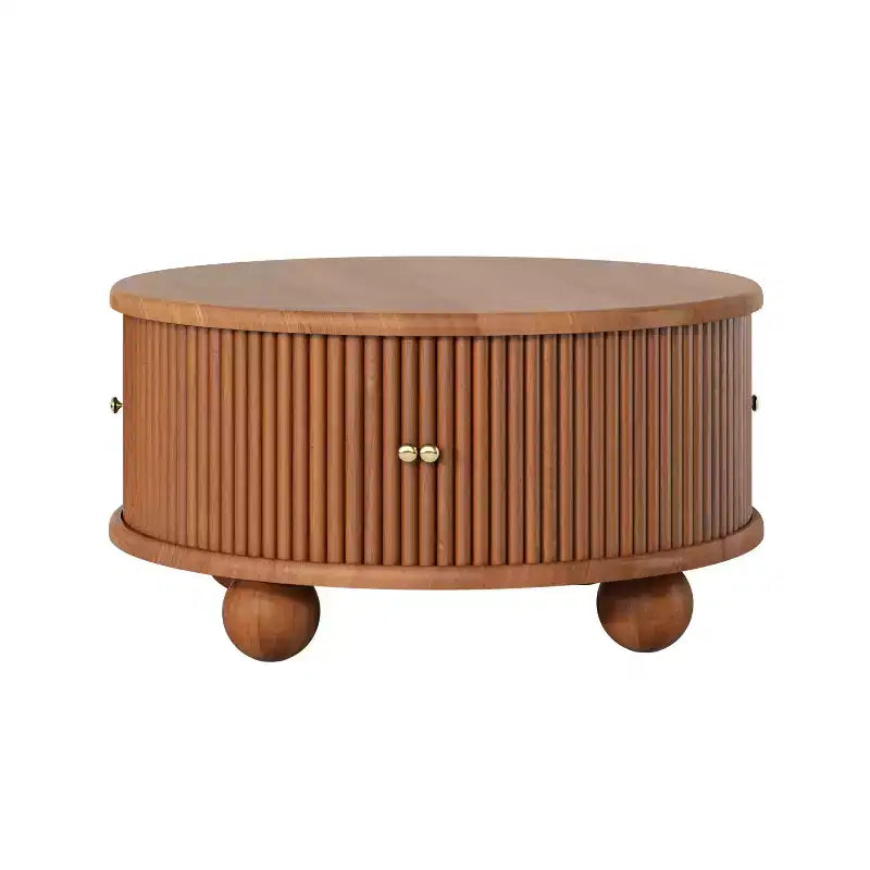 Table basse ovale/ronde, table d'appoint canapé avec plateau cannelé, table de rangement, table de cocktail avec cadre en bois massif - ModernLuxe