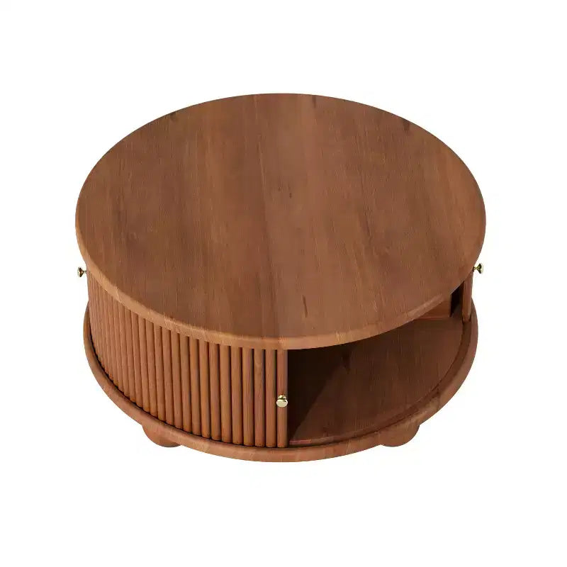 Table basse ovale/ronde, table d'appoint canapé avec plateau cannelé, table de rangement, table de cocktail avec cadre en bois massif - ModernLuxe