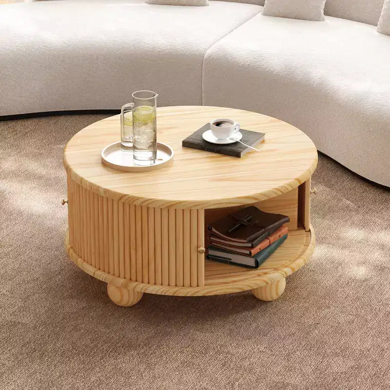 Table basse ovale/ronde, table d'appoint canapé avec plateau cannelé, table de rangement, table de cocktail avec cadre en bois massif - ModernLuxe