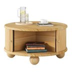 Table basse ovale/ronde, table d'appoint canapé avec plateau cannelé, table de rangement, table de cocktail avec cadre en bois massif - ModernLuxe
