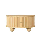 Table basse ovale/ronde, table d'appoint canapé avec plateau cannelé, table de rangement, table de cocktail avec cadre en bois massif - ModernLuxe