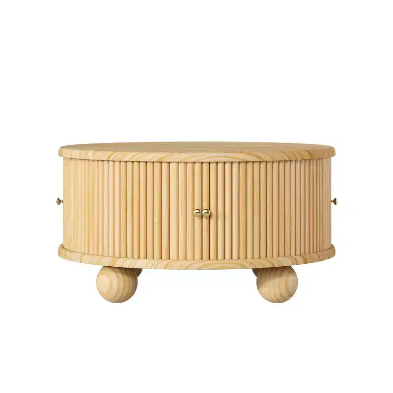 Table basse ovale/ronde, table d'appoint canapé avec plateau cannelé, table de rangement, table de cocktail avec cadre en bois massif - ModernLuxe