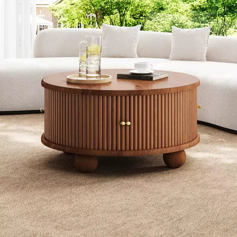 Table basse ovale/ronde, table d'appoint canapé avec plateau cannelé, table de rangement, table de cocktail avec cadre en bois massif - ModernLuxe