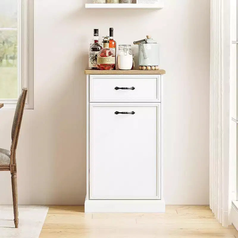 Meuble de rangement pour poubelle basculante - Armoire à poubelle dissimulée, peu encombrante et anti-animaux pour cuisine et salon (Blanc)