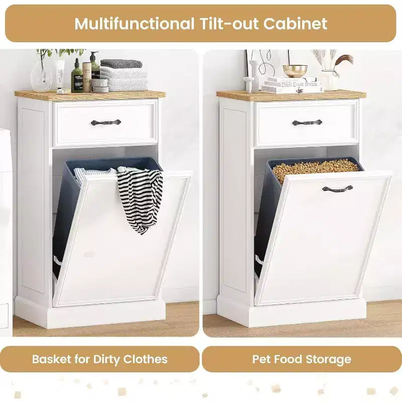 Meuble de rangement pour poubelle basculante - Armoire à poubelle dissimulée, peu encombrante et anti-animaux pour cuisine et salon (Blanc)
