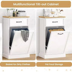 Meuble de rangement pour poubelle basculante - Armoire à poubelle dissimulée, peu encombrante et anti-animaux pour cuisine et salon (Blanc)
