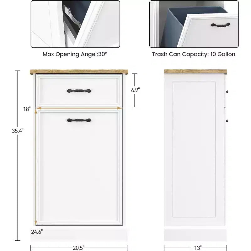 Meuble de rangement pour poubelle basculante - Armoire à poubelle dissimulée, peu encombrante et anti-animaux pour cuisine et salon (Blanc)