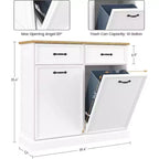 Meuble de rangement pour poubelle basculante - Armoire à poubelle dissimulée, peu encombrante et anti-animaux pour cuisine et salon (Blanc)