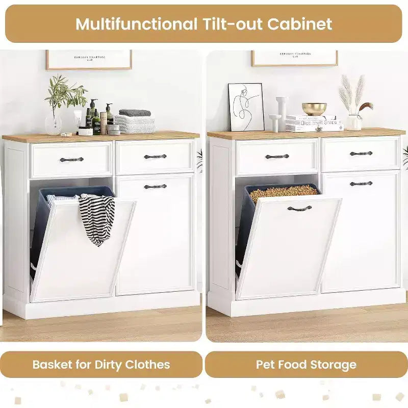 Meuble de rangement pour poubelle basculante - Armoire à poubelle dissimulée, peu encombrante et anti-animaux pour cuisine et salon (Blanc)