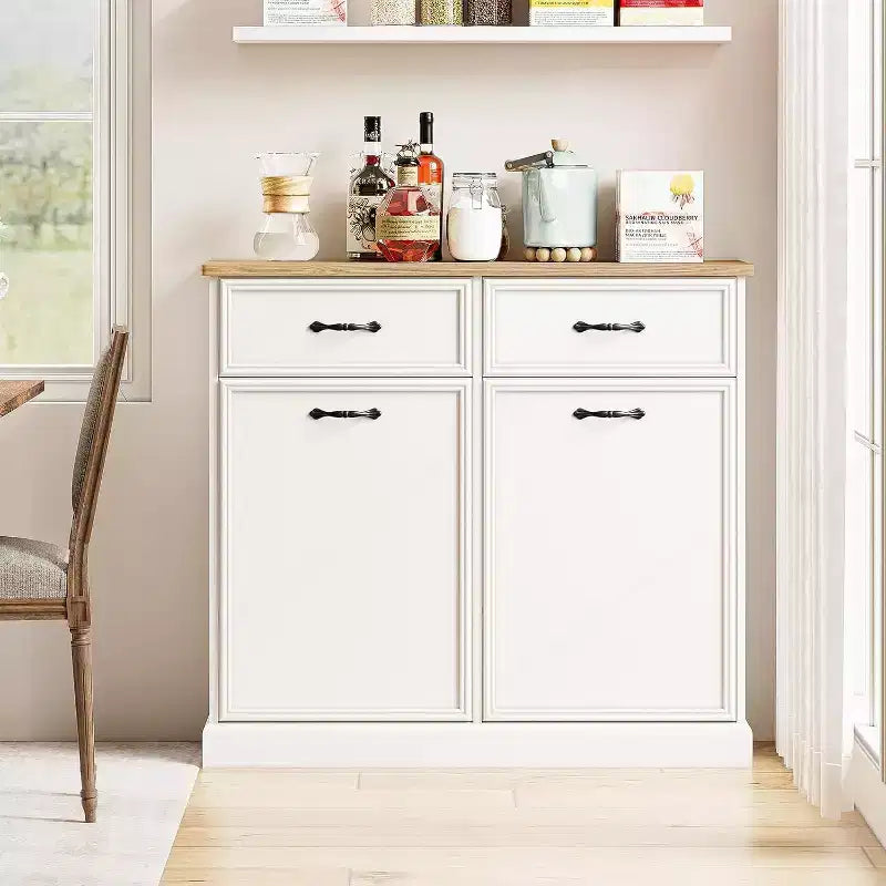 Meuble de rangement pour poubelle basculante - Armoire à poubelle dissimulée, peu encombrante et anti-animaux pour cuisine et salon (Blanc)