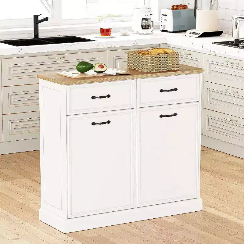 Meuble de rangement pour poubelle basculante - Armoire à poubelle dissimulée, peu encombrante et anti-animaux pour cuisine et salon (Blanc)