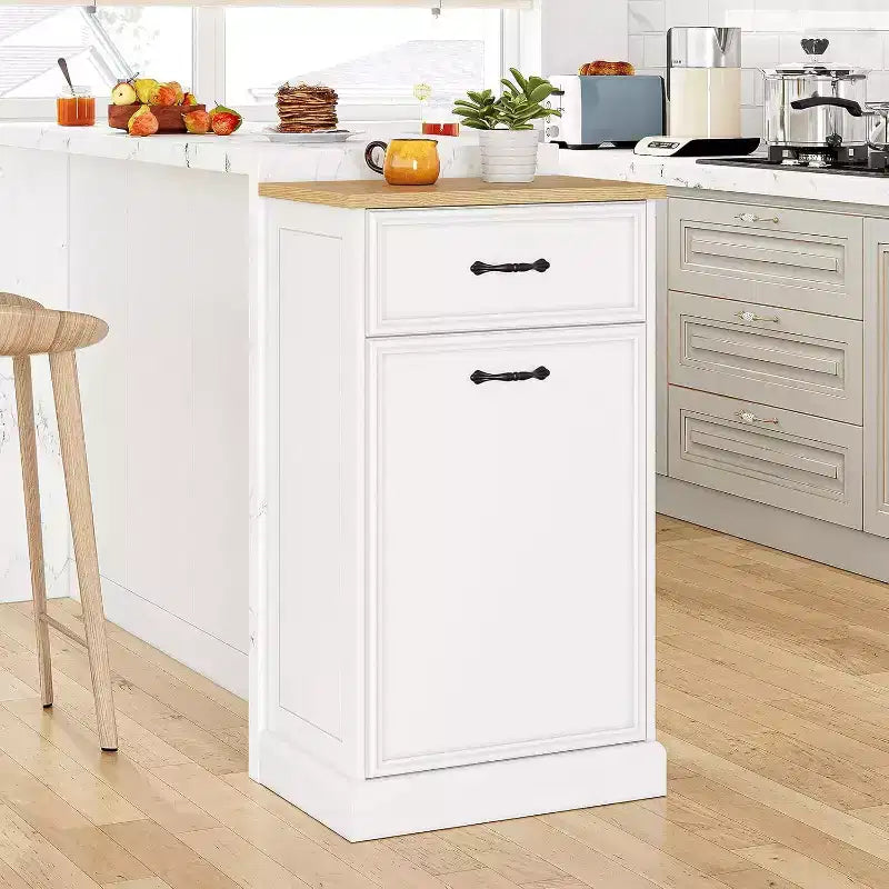 Meuble de rangement pour poubelle basculante - Armoire à poubelle dissimulée, peu encombrante et anti-animaux pour cuisine et salon (Blanc)