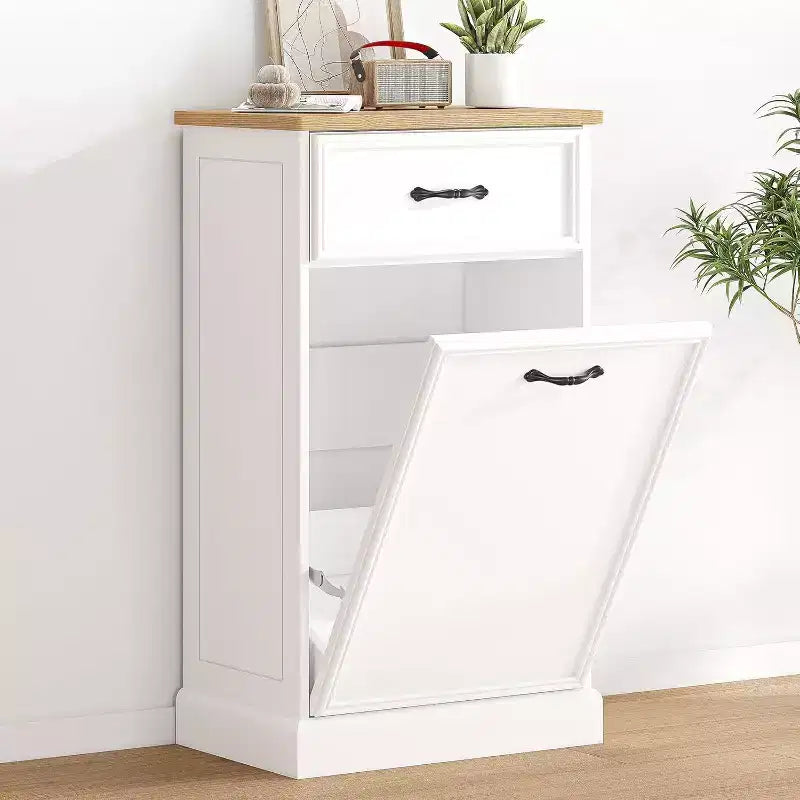 Meuble de rangement pour poubelle basculante - Armoire à poubelle dissimulée, peu encombrante et anti-animaux pour cuisine et salon (Blanc)