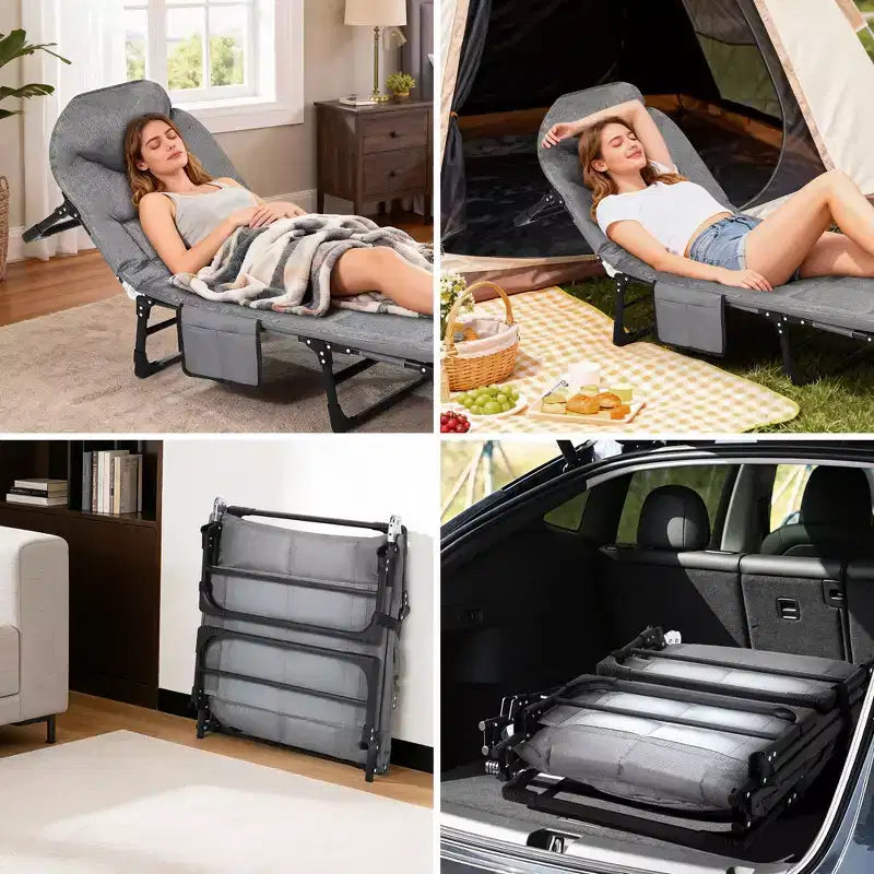 COZONY 79 Lit de camping pliant pour adultes avec coussin et oreiller, lit de couchage portable robuste pour usage intérieur et extérieur