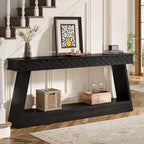 Table console moderne Lantine de 71 pouces, table de canapé étroite extra-longue à 2 niveaux avec rangement pour entrée, salon, couloir, foyer, noir