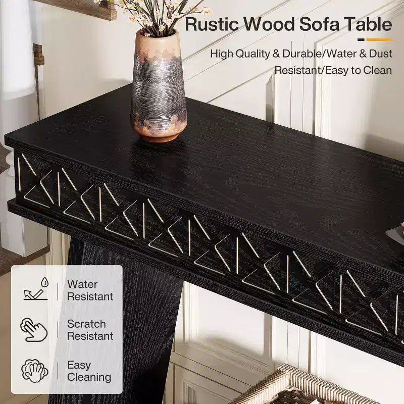 Table console moderne Lantine de 71 pouces, table de canapé étroite extra-longue à 2 niveaux avec rangement pour entrée, salon, couloir, foyer, noir
