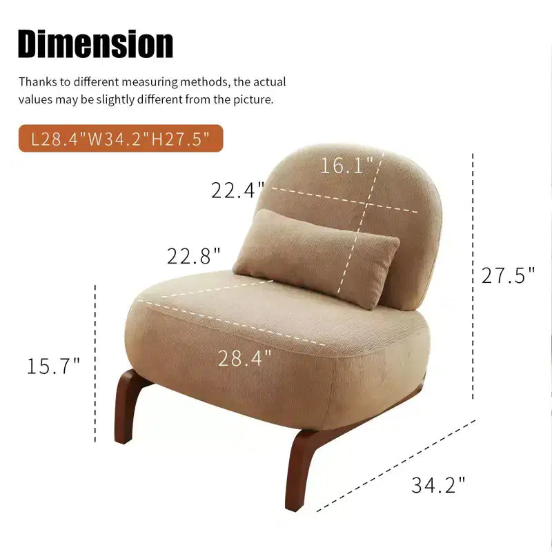 TUYOHW Fauteuil d'appoint en velours avec pieds en bois, chaise latérale rembourrée moderne sans accoudoirs avec oreiller, chaise de lecture pour appartement, salon, chambre à coucher