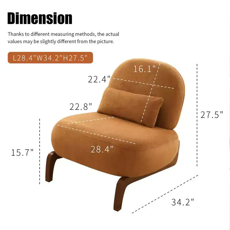 TUYOHW Fauteuil d'appoint en velours avec pieds en bois, chaise latérale rembourrée moderne sans accoudoirs avec oreiller, chaise de lecture pour appartement, salon, chambre à coucher
