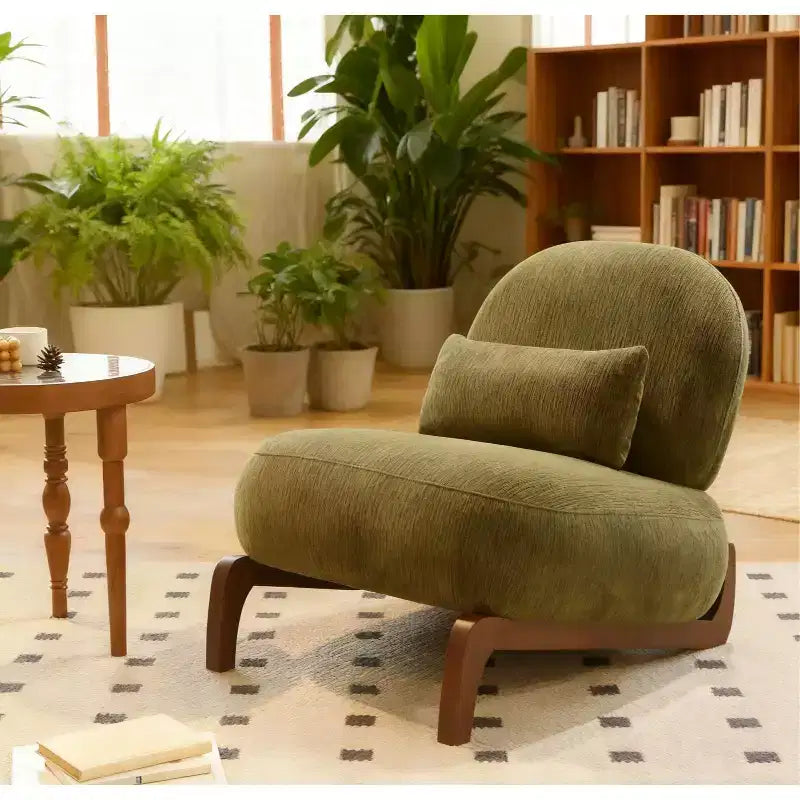TUYOHW Velvet Accent Chair with Wood Legs,Modern Armless Upholstered Side Chair with Pillow,Reading Chair for Apartment,Living Room,Bedroom