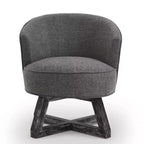 TUYOHW Chaise d'appoint moderne pivotante avec revêtement en lin, chaise confortable avec piètement en bois en croix, fauteuil de salon pour le séjour ou la chambre à coucher