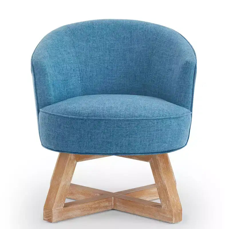 TUYOHW Chaise d'appoint moderne pivotante avec revêtement en lin, chaise confortable avec piètement en bois en croix, fauteuil de salon pour le séjour ou la chambre à coucher