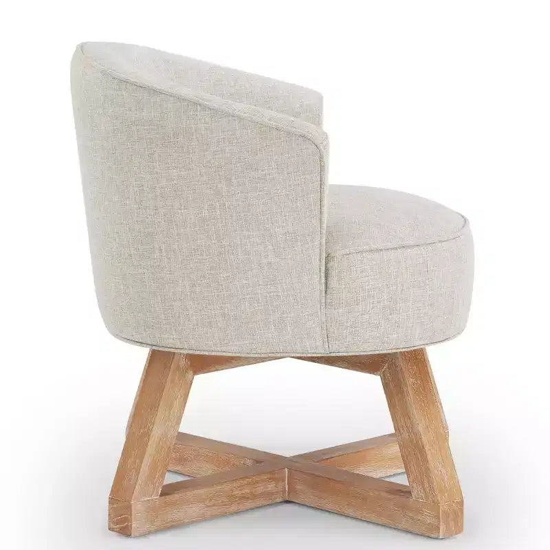 TUYOHW Chaise d'appoint moderne pivotante avec revêtement en lin, chaise confortable avec piètement en bois en croix, fauteuil de salon pour le séjour ou la chambre à coucher