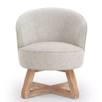 TUYOHW Chaise d'appoint moderne pivotante avec revêtement en lin, chaise confortable avec piètement en bois en croix, fauteuil de salon pour le séjour ou la chambre à coucher