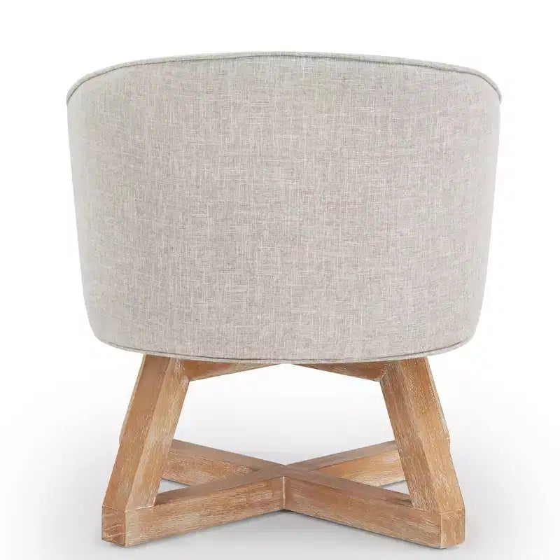 TUYOHW Chaise d'appoint moderne pivotante avec revêtement en lin, chaise confortable avec piètement en bois en croix, fauteuil de salon pour le séjour ou la chambre à coucher