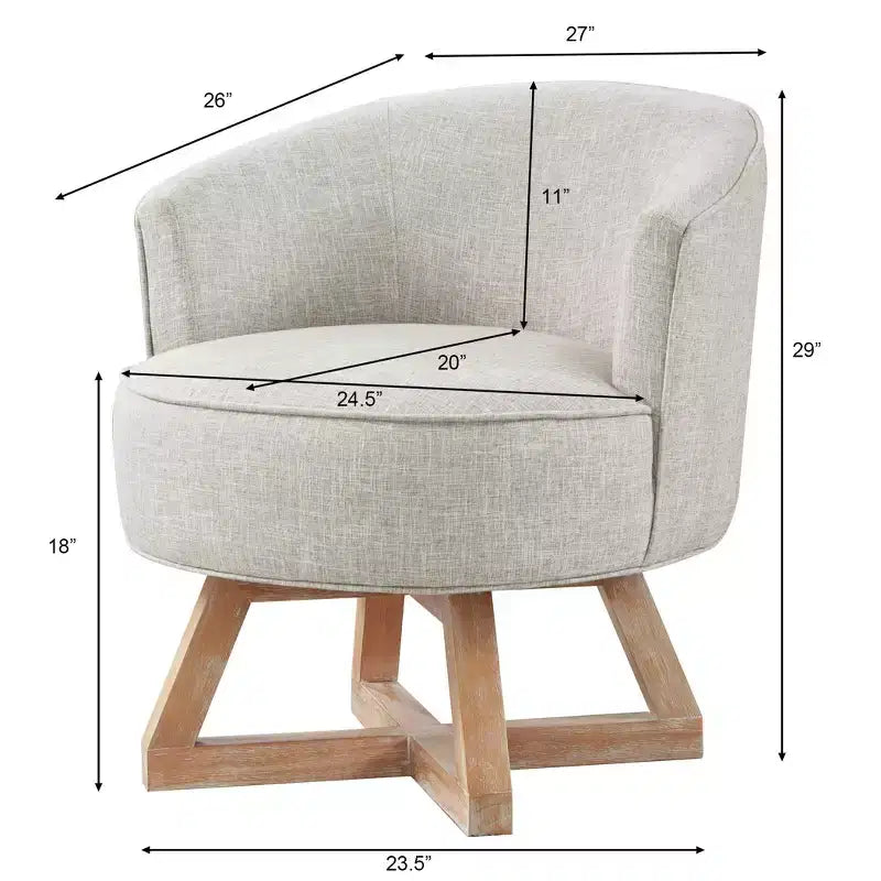 TUYOHW Chaise d'appoint moderne pivotante avec revêtement en lin, chaise confortable avec piètement en bois en croix, fauteuil de salon pour le séjour ou la chambre à coucher