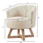 TUYOHW Chaise d'appoint moderne pivotante avec revêtement en lin, chaise confortable avec piètement en bois en croix, fauteuil de salon pour le séjour ou la chambre à coucher