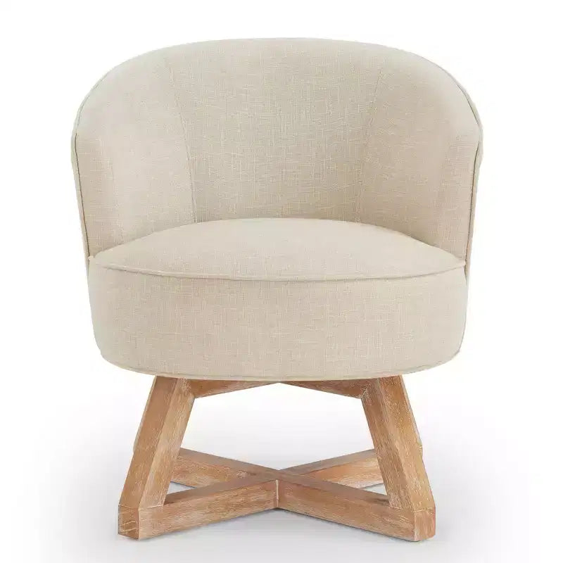 TUYOHW Chaise d'appoint moderne pivotante avec revêtement en lin, chaise confortable avec piètement en bois en croix, fauteuil de salon pour le séjour ou la chambre à coucher