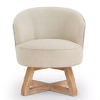 TUYOHW Chaise d'appoint moderne pivotante avec revêtement en lin, chaise confortable avec piètement en bois en croix, fauteuil de salon pour le séjour ou la chambre à coucher