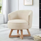 TUYOHW Chaise d'appoint moderne pivotante avec revêtement en lin, chaise confortable avec piètement en bois en croix, fauteuil de salon pour le séjour ou la chambre à coucher