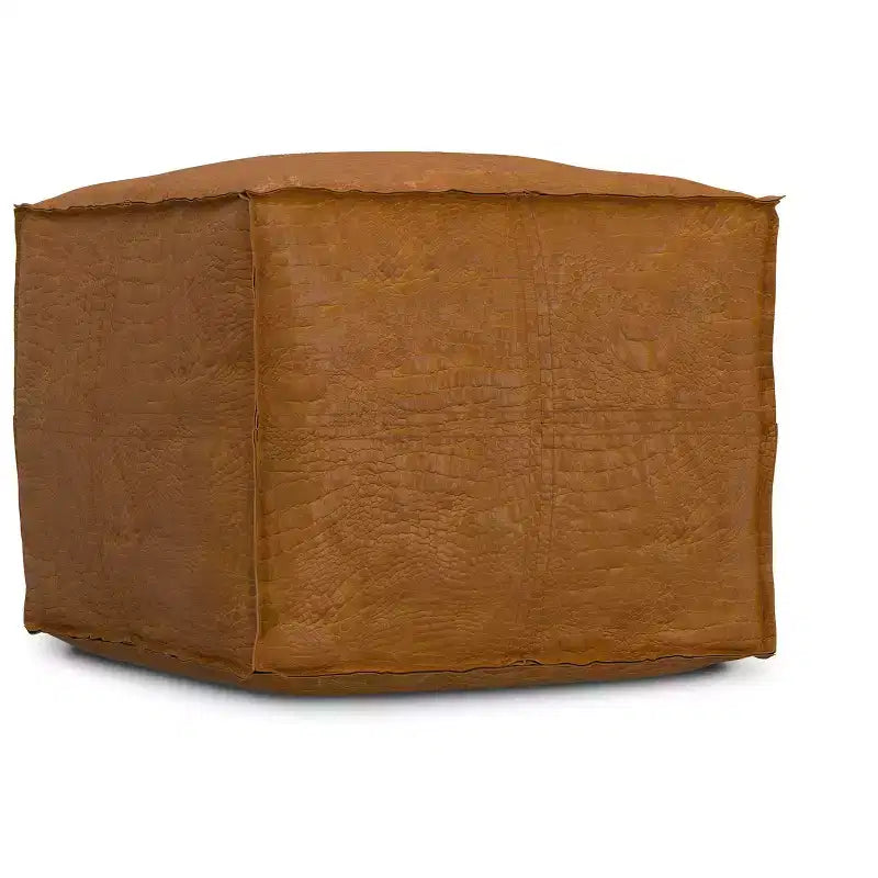 Wendal Pouf carré bohème de 45 cm de large en cuir véritable