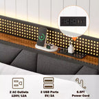 Cadre de lit plateforme King Size en métal avec tête de lit et pied de lit rembourrés, lumières LED, station de recharge, support robuste, pas besoin de sommier tapissier, USB