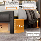 Cadre de lit plateforme King Size en métal avec tête de lit et pied de lit rembourrés, lumières LED, station de recharge, support robuste, pas besoin de sommier tapissier, USB