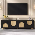 JVNOXK Farmhouse-Style Media Console with Cable Holes, Accommodates TVs Up to 75 Inches, Features Spring-Loaded Lift Mechanism, Black