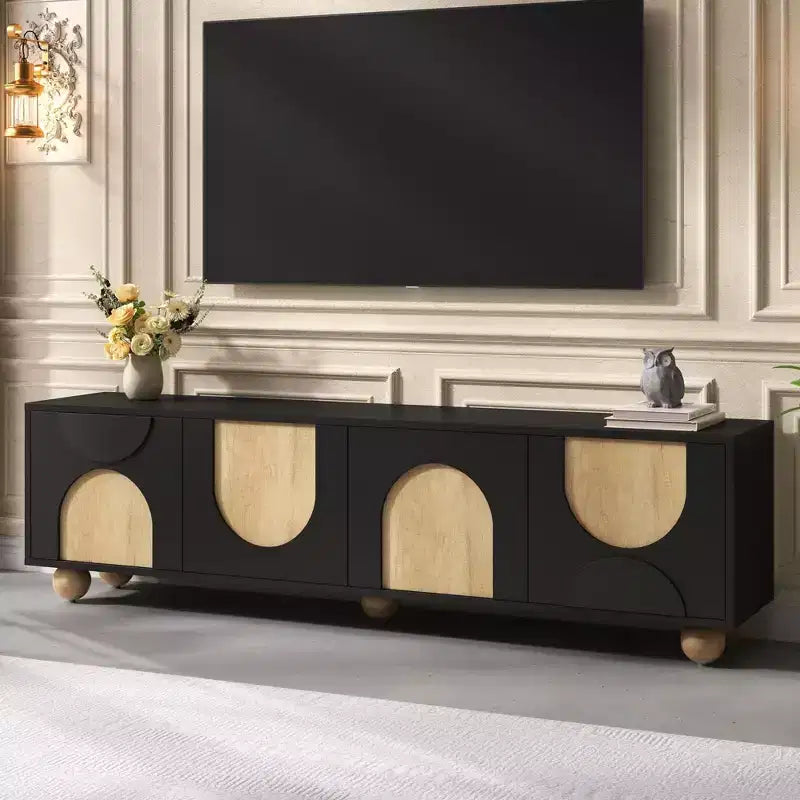 Meuble TV de style rustique JVNOXK avec passages de câbles, accueille les téléviseurs jusqu'à 75 pouces, doté d'un mécanisme de levage à ressort, noir