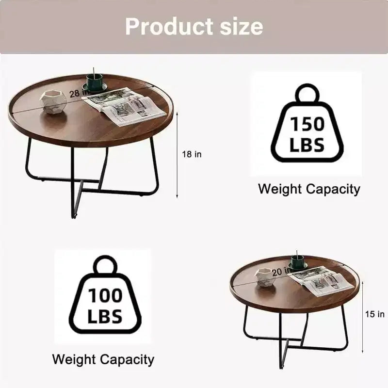 Lot de 2 petites tables basses gigognes rondes, tables d'appoint modernes du milieu du siècle, tables basses circulaires pour salon, chambre et bureau