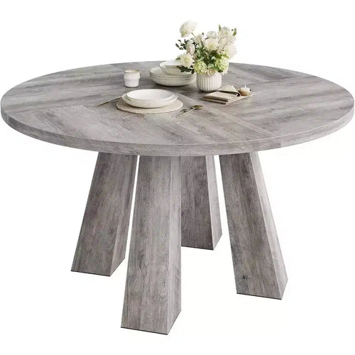 Acekool 47 Round Dining Table, Farmhouse Kitchen Table for 4, Wood Table for Dining Room, Living Room, or Kitchen