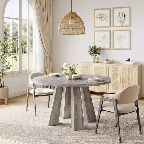Acekool Table à Manger Ronde 47, Table de Cuisine de Ferme pour 4 Personnes, Table en Bois pour Salle à Manger, Salon ou Cuisine