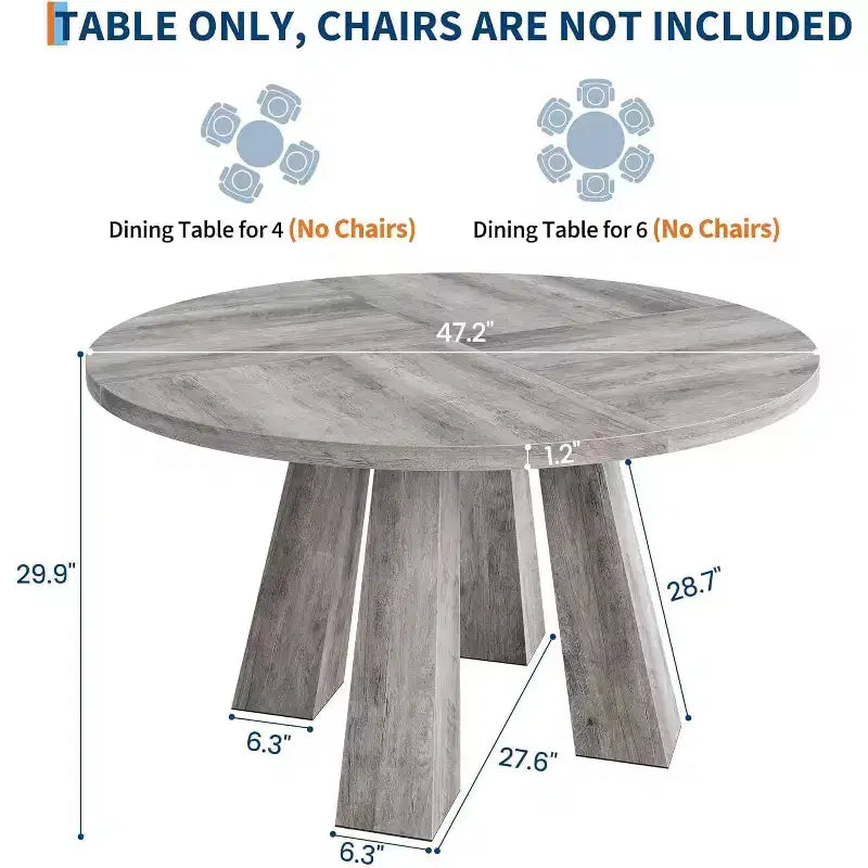 Acekool Table à Manger Ronde 47, Table de Cuisine de Ferme pour 4 Personnes, Table en Bois pour Salle à Manger, Salon ou Cuisine