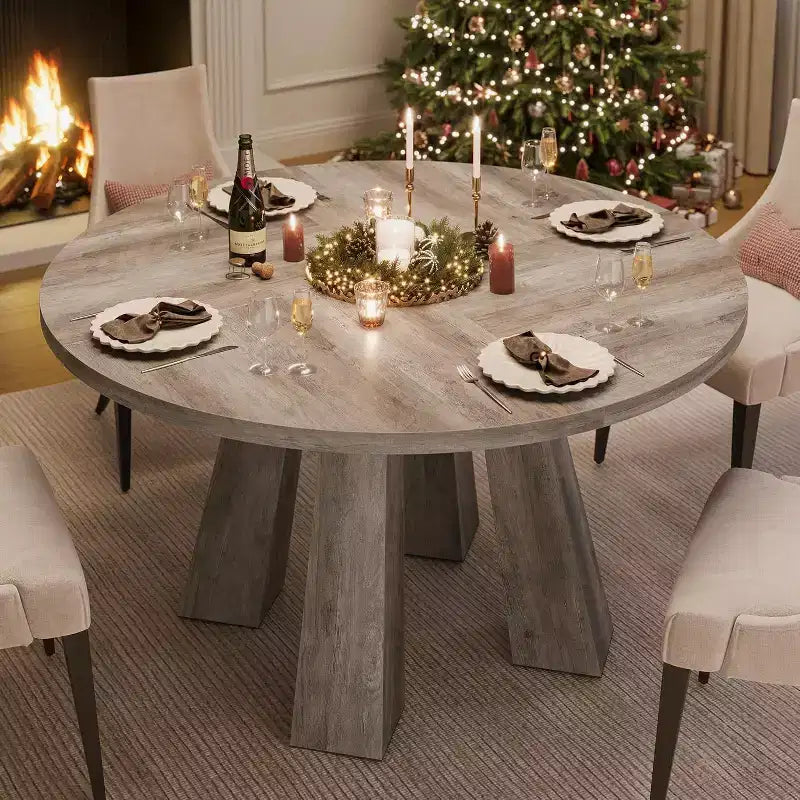 Acekool Table à Manger Ronde 47, Table de Cuisine de Ferme pour 4 Personnes, Table en Bois pour Salle à Manger, Salon ou Cuisine
