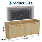 COZONY 61.5 Natural Rattan TV Stand for 65 Inch TV, Modern Entertainment Center with Storage Cabinet