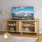 Meuble TV COZONY 61,5" en rotin naturel pour téléviseur 65", meuble de divertissement moderne avec armoire de rangement